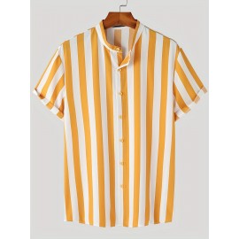 Men's Hawaiian Shirt - Black & White Striped with Orange Collar, Short Sleeve Summer Beach Shirt, Relaxed Fit Casual & Semi-Formal Outfits, Machine Washable Tropical Shirt for Men, Mismatched Pattern with Black and White Stripes, Breathable Fabric for Warm Weather, Stylish and Comfortable for Beach Outings and Casual Attire, Hawaiian Shirt Men Plus Size