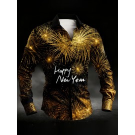 Men'S Casual New Year Fireworks Print Shirt | Unique Fireworks Design, Comfortable and Skin-Friendly High-Quality Fabric, Suitable for Festive Occasions