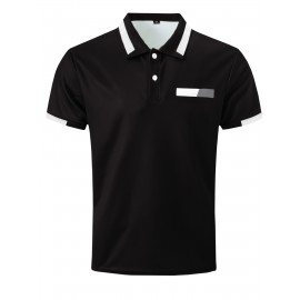 Men'S Casual Shirt - Breathable, Stretchy Polyester with Contrasting Neckline And Cuffs, Short Sleeve Golf Top for Work, Dating And Casual Wear