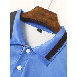 Men'S Casual Shirt - Breathable, Stretchy Polyester with Contrasting Neckline And Cuffs, Short Sleeve Golf Top for Work, Dating And Casual Wear