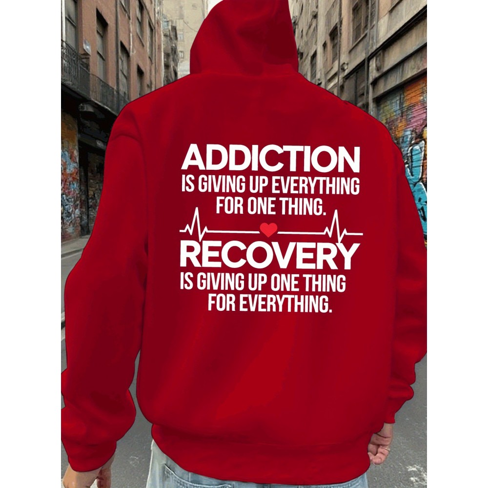 Men'S Hoodie - Back Printed Addiction Recovery Message Hooded Sweatshirt - Dark Grey/Black Graphic Pullover - Long Sleeve Winter Hoodie for Everyday & Formal Wear - Ideal Addiction Support Gift for Men, Casual Streetwear, Comfortable Fit, Durable Fabric, Streetwear Fashion, Trendy Design, Soft Material, Hooded Sweater, Men'S Fashion