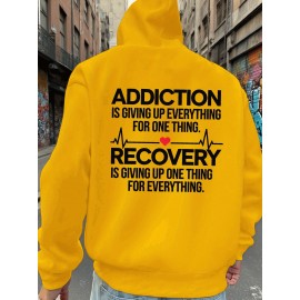 Men'S Hoodie - Back Printed Addiction Recovery Message Hooded Sweatshirt - Dark Grey/Black Graphic Pullover - Long Sleeve Winter Hoodie for Everyday & Formal Wear - Ideal Addiction Support Gift for Men, Casual Streetwear, Comfortable Fit, Durable Fabric, Streetwear Fashion, Trendy Design, Soft Material, Hooded Sweater, Men'S Fashion