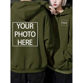 Men's Custom Photo/Text Hooded Sweatshirt - Personalized Logo & Photo Printing, Casual Loose Fit Pullover with Your Own Design, Machine Washable for Casual Attire, Events, Team Uniforms & Promotional Branding