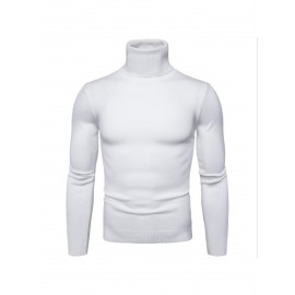 Men'S Japanese-Inspired Turtleneck Sweater - Soft Warm Loose-Fit Pullover with High Neck & Long Sleeves, Solid Color Casual Winter Sweater for Fall/Winter, Versatile Layering Essential in Grey & More Neutral Tones - Easy-Care Knit Fabric