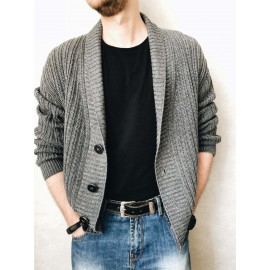 Men'S Oversized Two-Tone Knit Cardigan Sweater - V-Neck Button-Front Closure, Cozy Winter Pullover with Chest Pocket, Slim-Fit Casual Sweater for Coffee Dates & Weekend Outings, Y2K Retro Layered Outfits (Autumn/Winter) - Solid Color Block Design