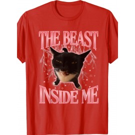 Funny Weird Cat Meme The Beast Inside Me Gen Z Tee | Cute Silly Cats Humor Tee Shirt, Crew Neck, Medium Stretch Fabric, Suitable for All Seasons and Various Occasions