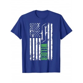 Men'S Heavyweight 100% Welding Shirt - American Flag Welder T-Shirt with Welding Tools Graphic, Welding Helmet Design - All-Season Breathable Workwear for Welders, Welding Gifts for Men - Casual & Industrial Apparel (Regular Fit) - Ideal Welder Present for Birthdays, 4th of July, Labor Day - Patriotic Welding Apparel with Welding Rod & Welding Helmet Print, Round Neck Short-Sleeve Casual Wear for Welding Enthusiasts, Welder T Shirt, Men Graphic Tee, Men Graphic T Shirt, Graphic T