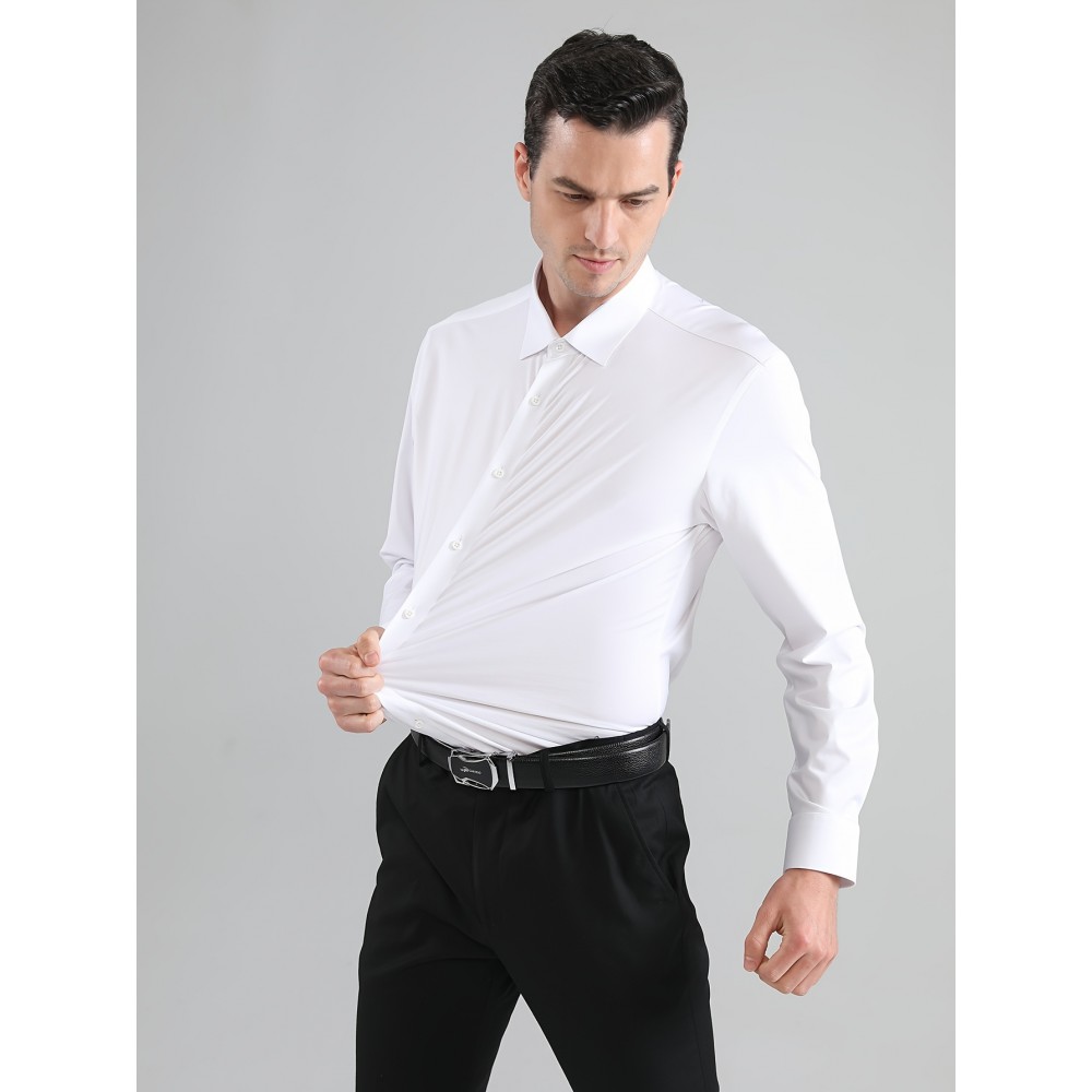 [Stretch Formal Shirt] Stretch Formal Shirt for Men | Long Sleeve, Solid Color, No Pockets, Business Casual Office Workwear for Professionals